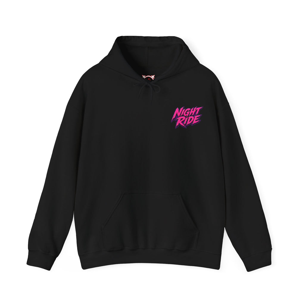Night Ride Motorcycle Hoodie in Black — front view