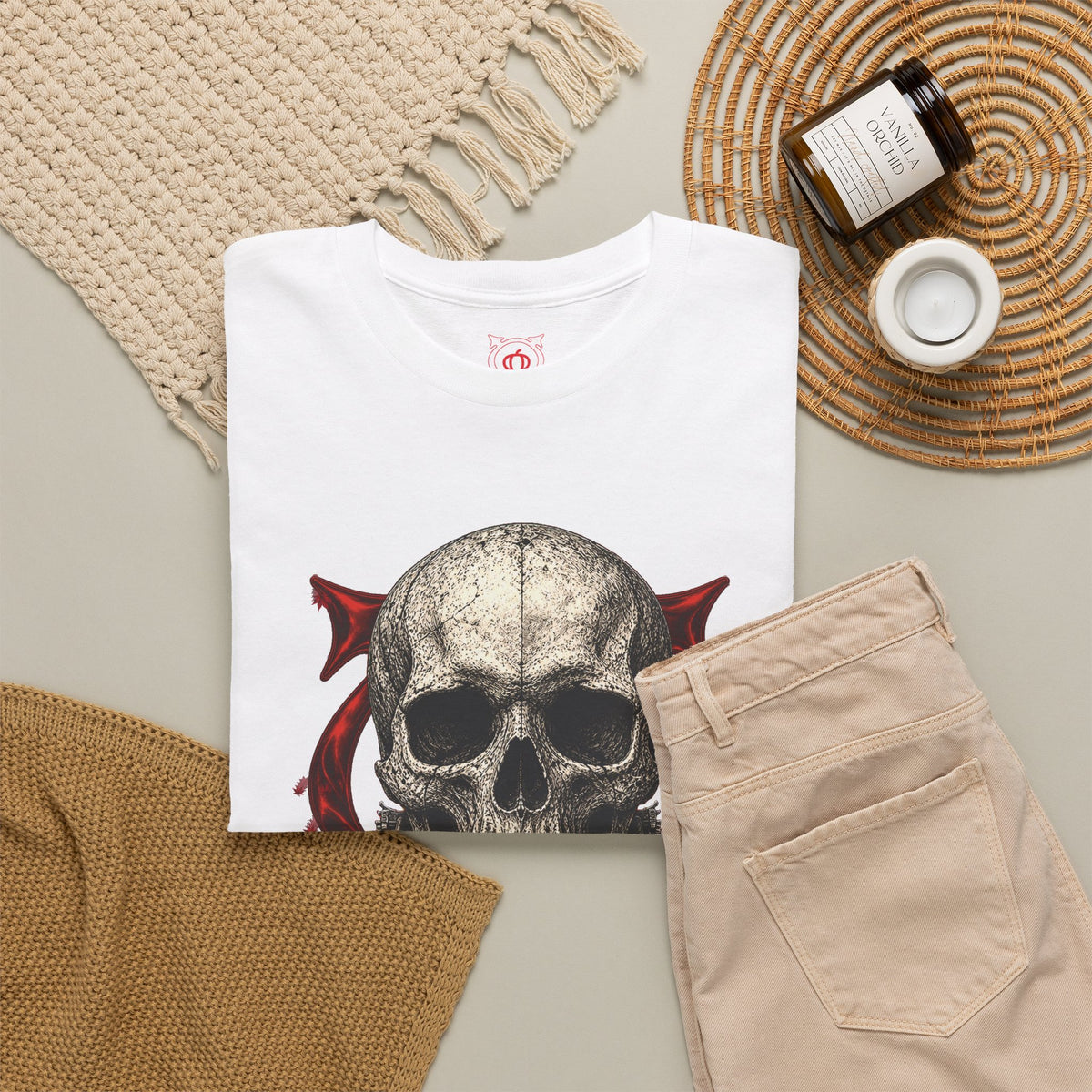 Skull Temple T-Shirt in White — folded view