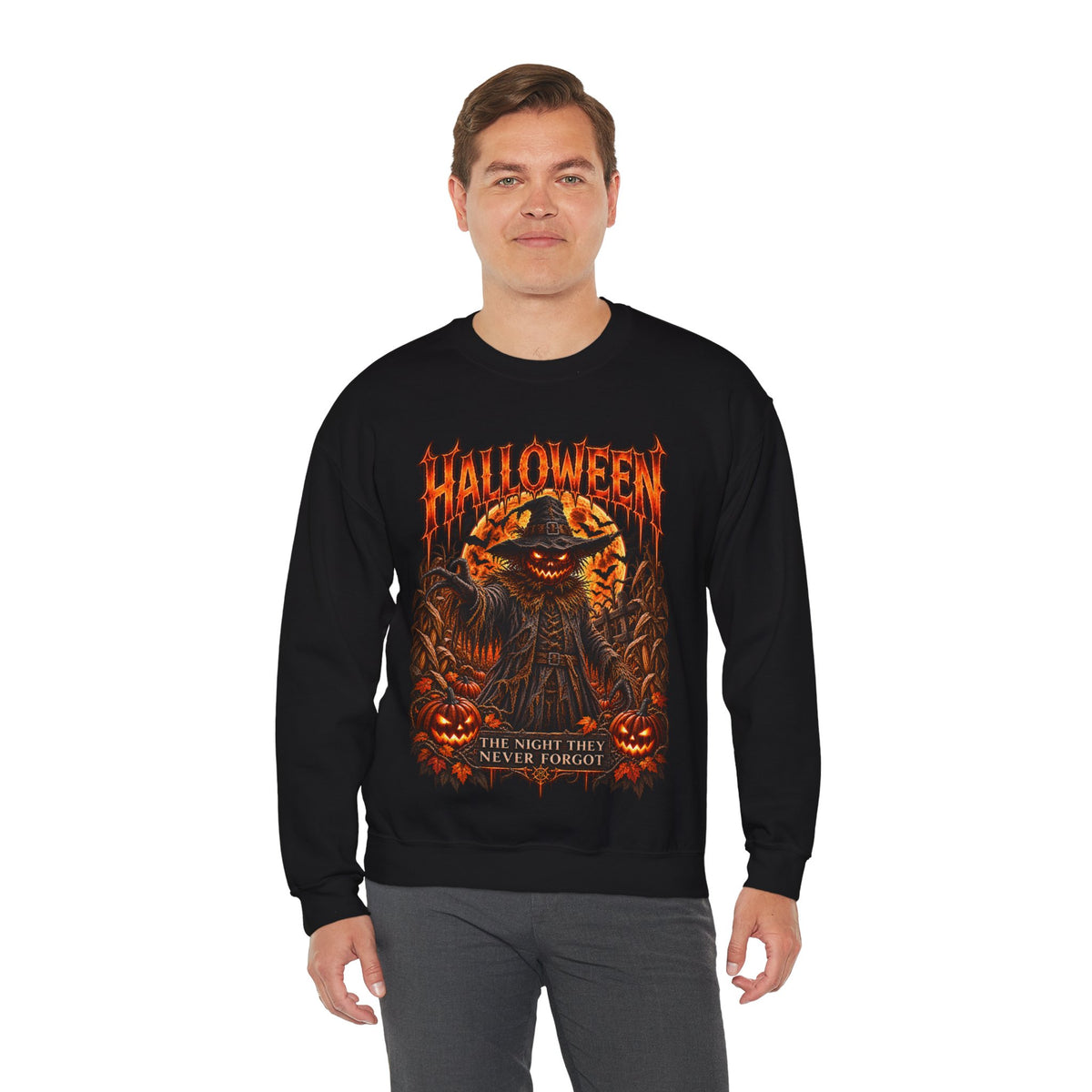 Never Forgotten Scarecrow Sweatshirt in Black — model view