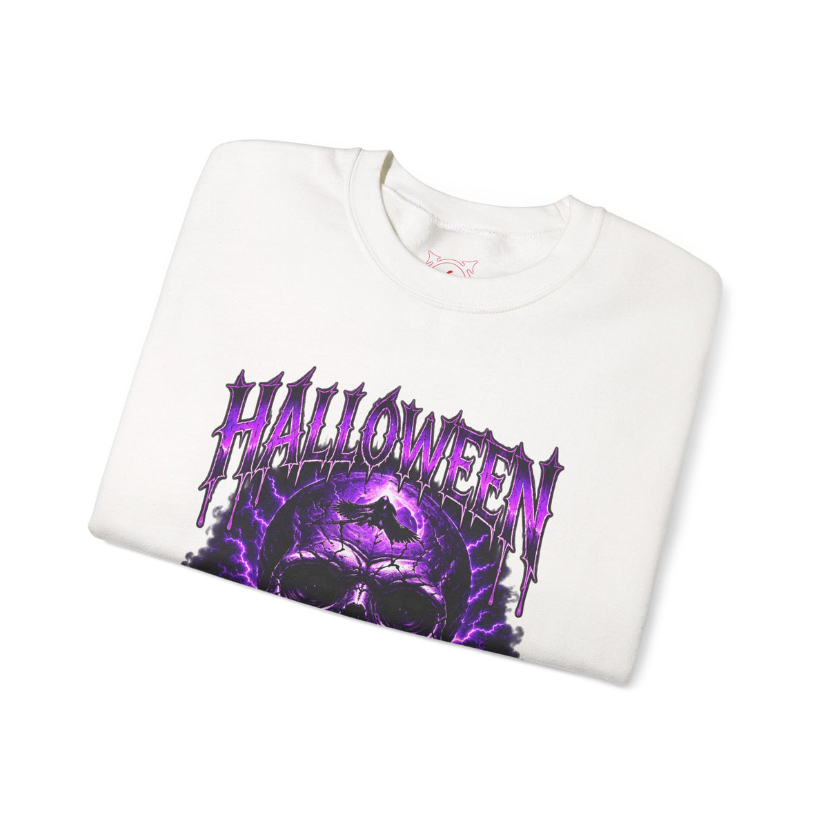 Deepest Fear Skull Sweatshirt in White — folded view
