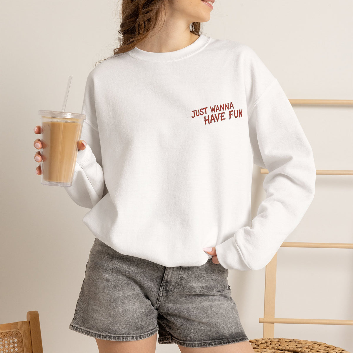 Ghosts Just Wanna Have Fun Sweatshirt in White — model view