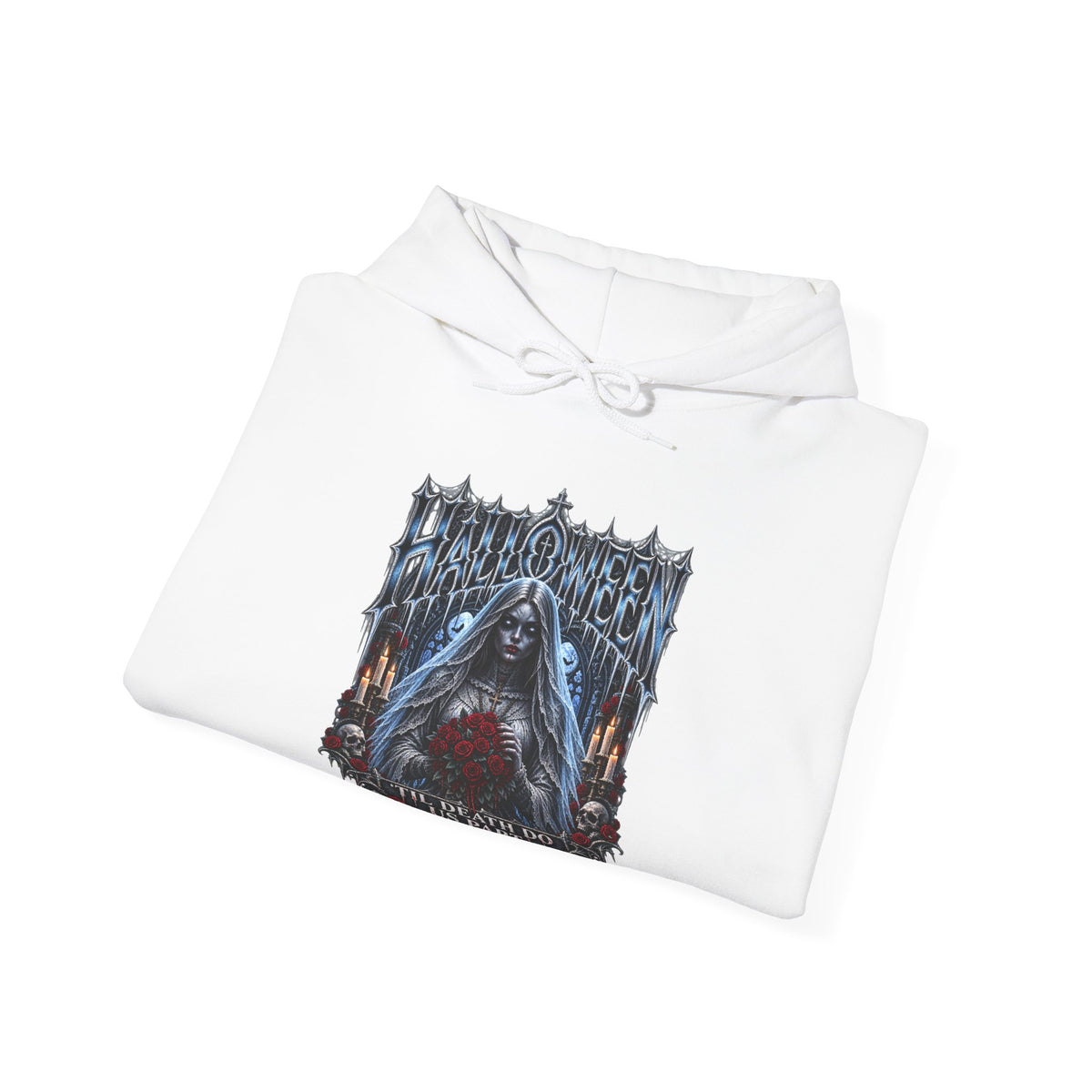 Midnight Vows Gothic Bride Hoodie in White — folded view