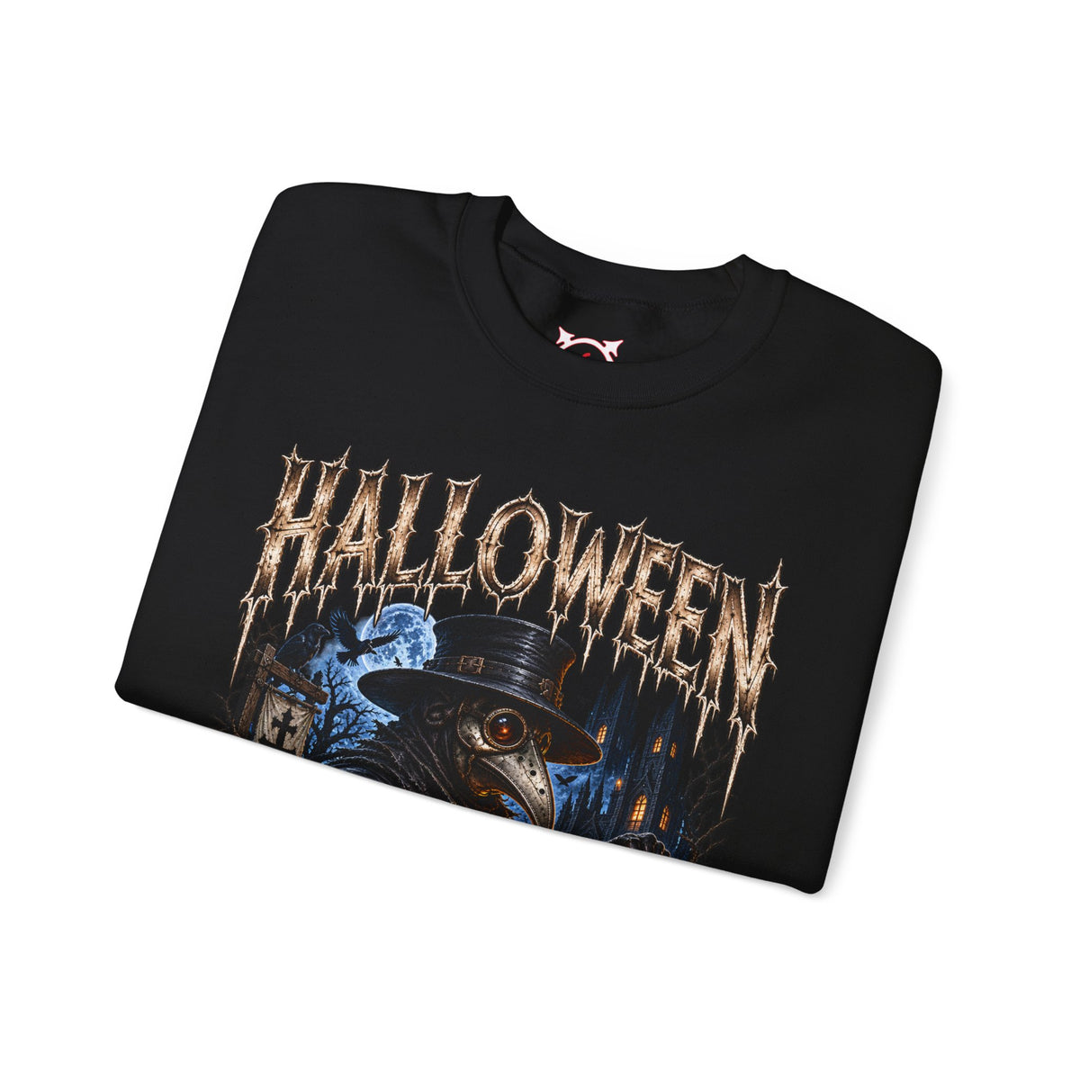 Plague Watch Plague Doctor Sweatshirt in Black — folded view