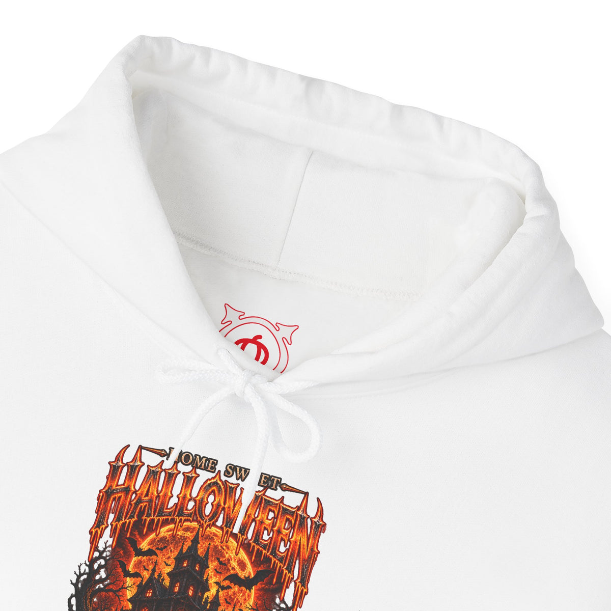 Home Sweet Halloween Haunted House Hoodie in White — front view