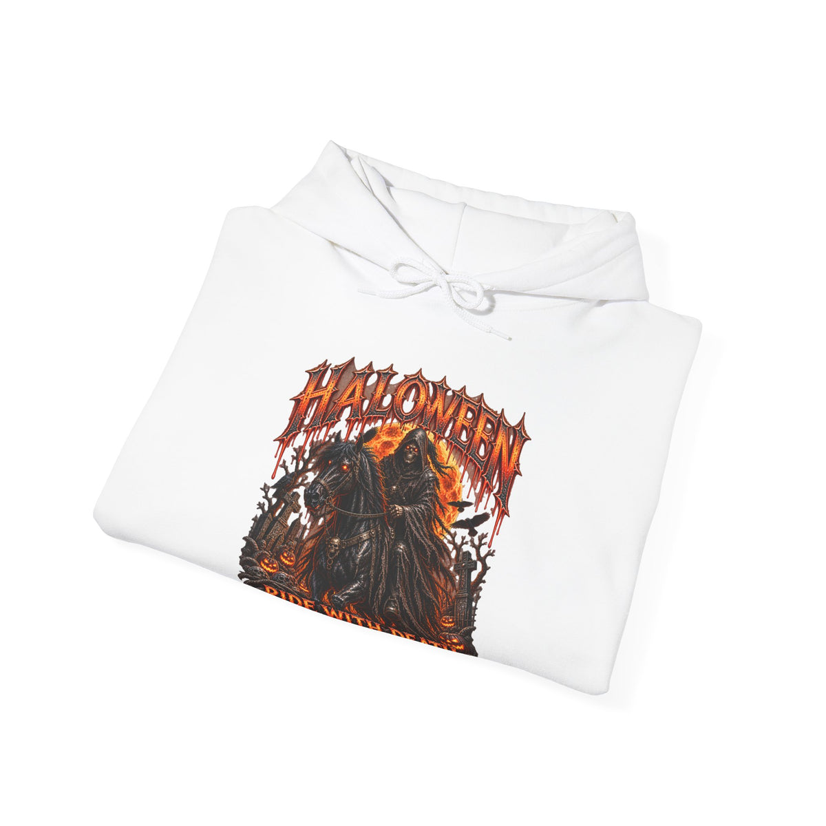 Ride with Death Grim Reaper Hoodie in White — folded view
