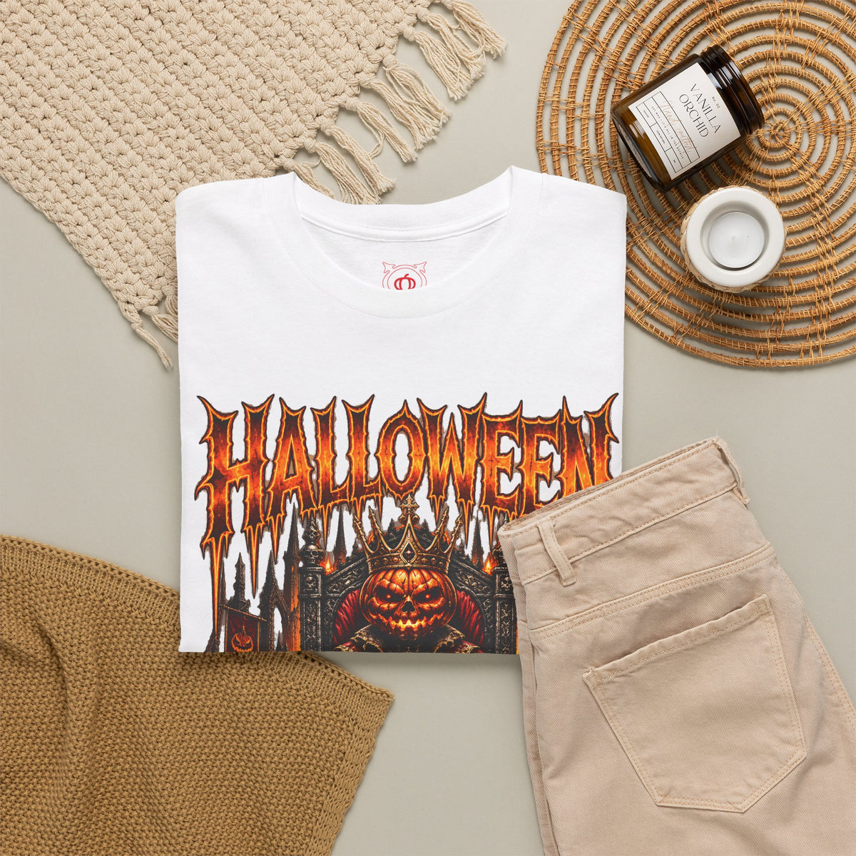 Pumpkin King T-Shirt in White — folded view