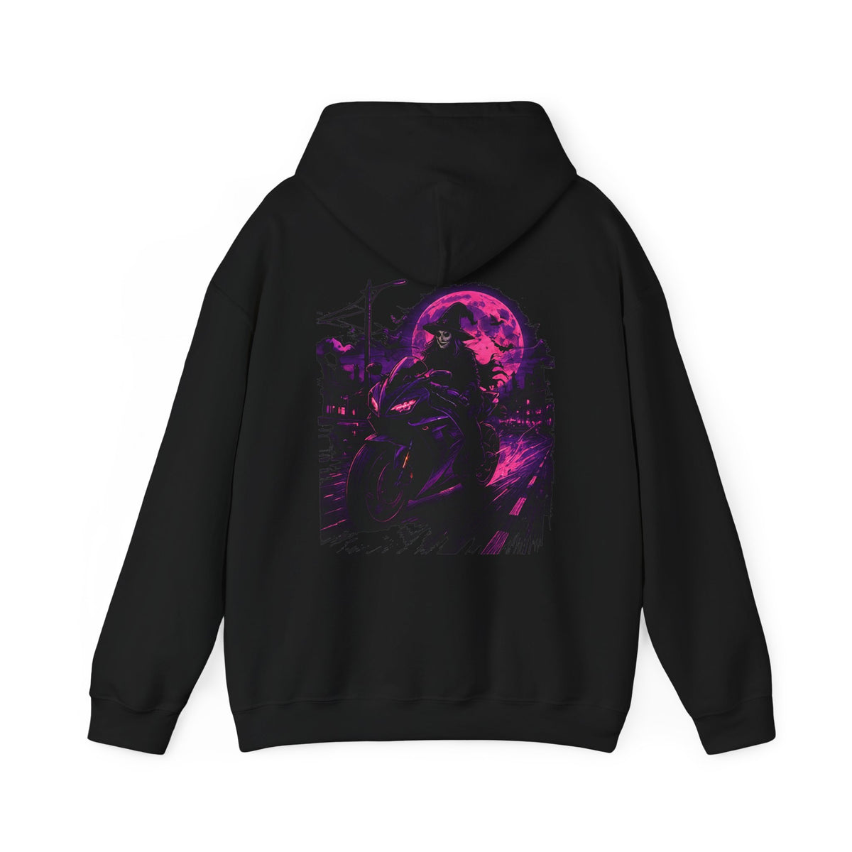 Night Ride Motorcycle Hoodie in Black — back view
