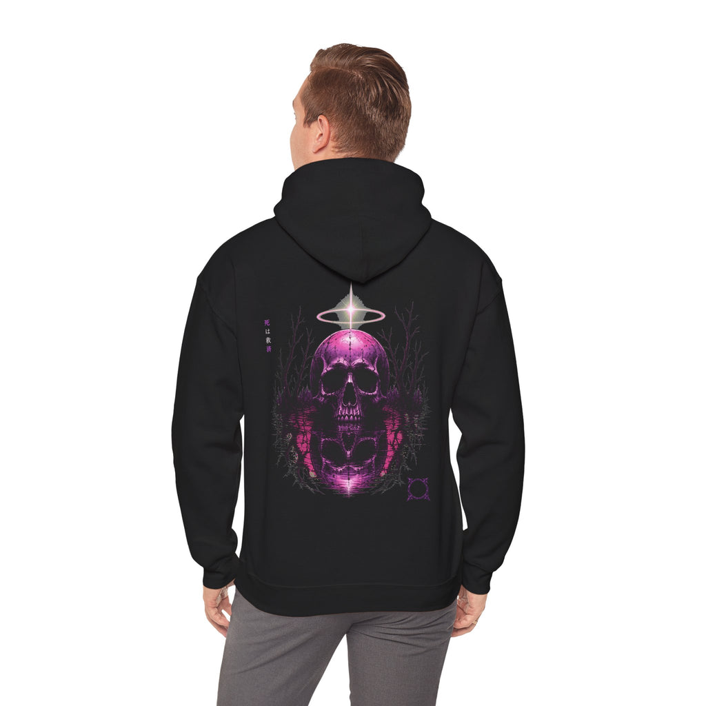 Death Is Salvation Skull Hoodie in Black — model view