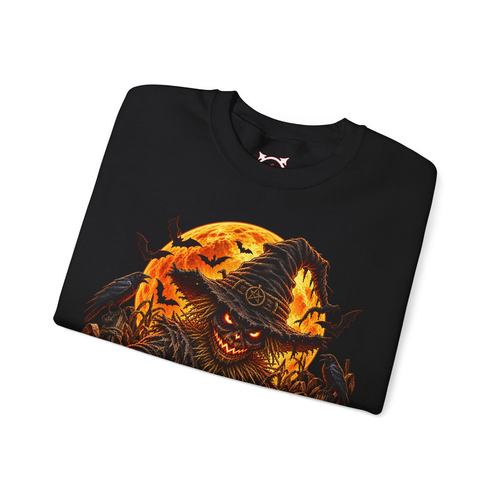 Fear Lives Here Scarecrow Sweatshirt in Black — folded view