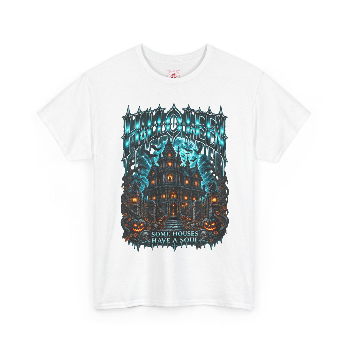 Midnight Manor Haunted House T-Shirt in White — front view