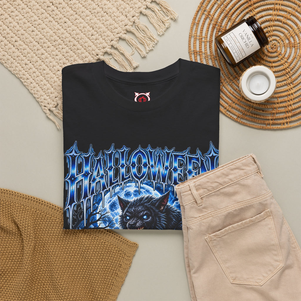 Full Moon Terror Werewolf T-Shirt in Black — folded view