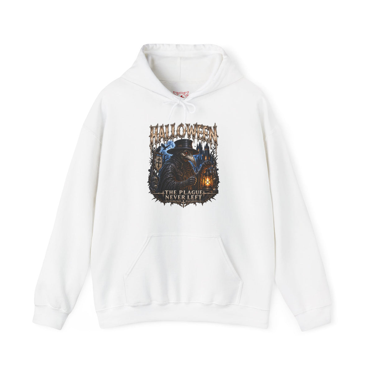 Plague Watch Plague Doctor Hoodie in White — front view