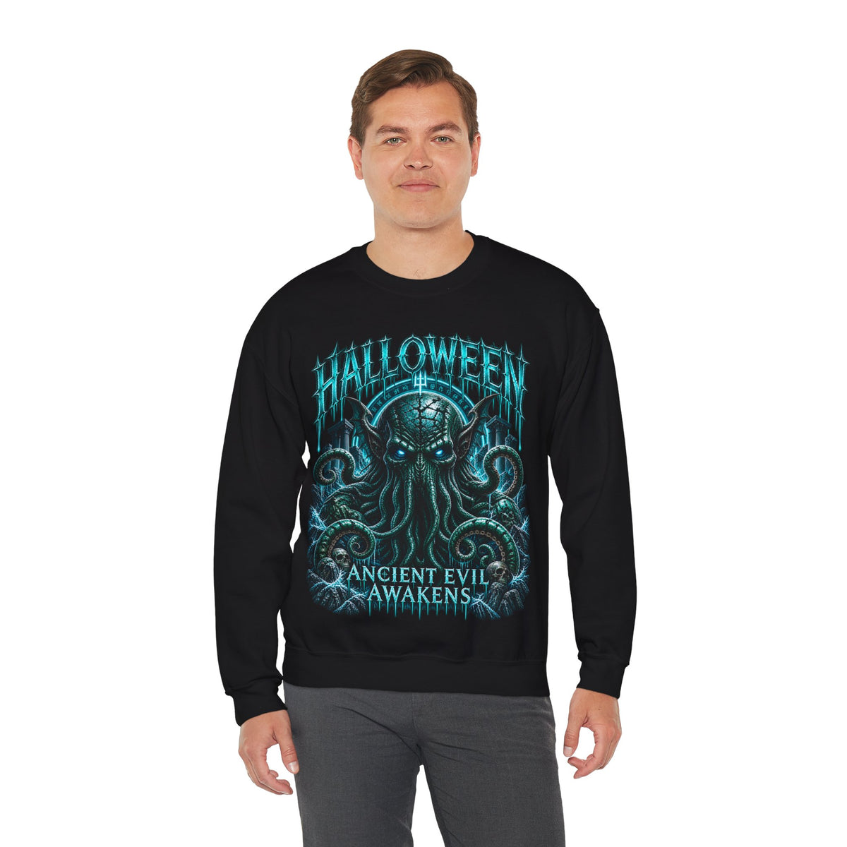 Ancient Awakening Tentacle Creature Sweatshirt in Black — model view