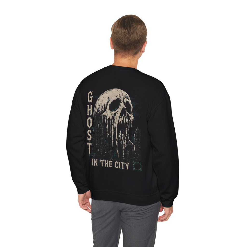 Ghost in the City Skull Sweatshirt in Black — model view