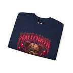 Playtime Is Over Creepy Teddy Bear Sweatshirt in Navy — folded view