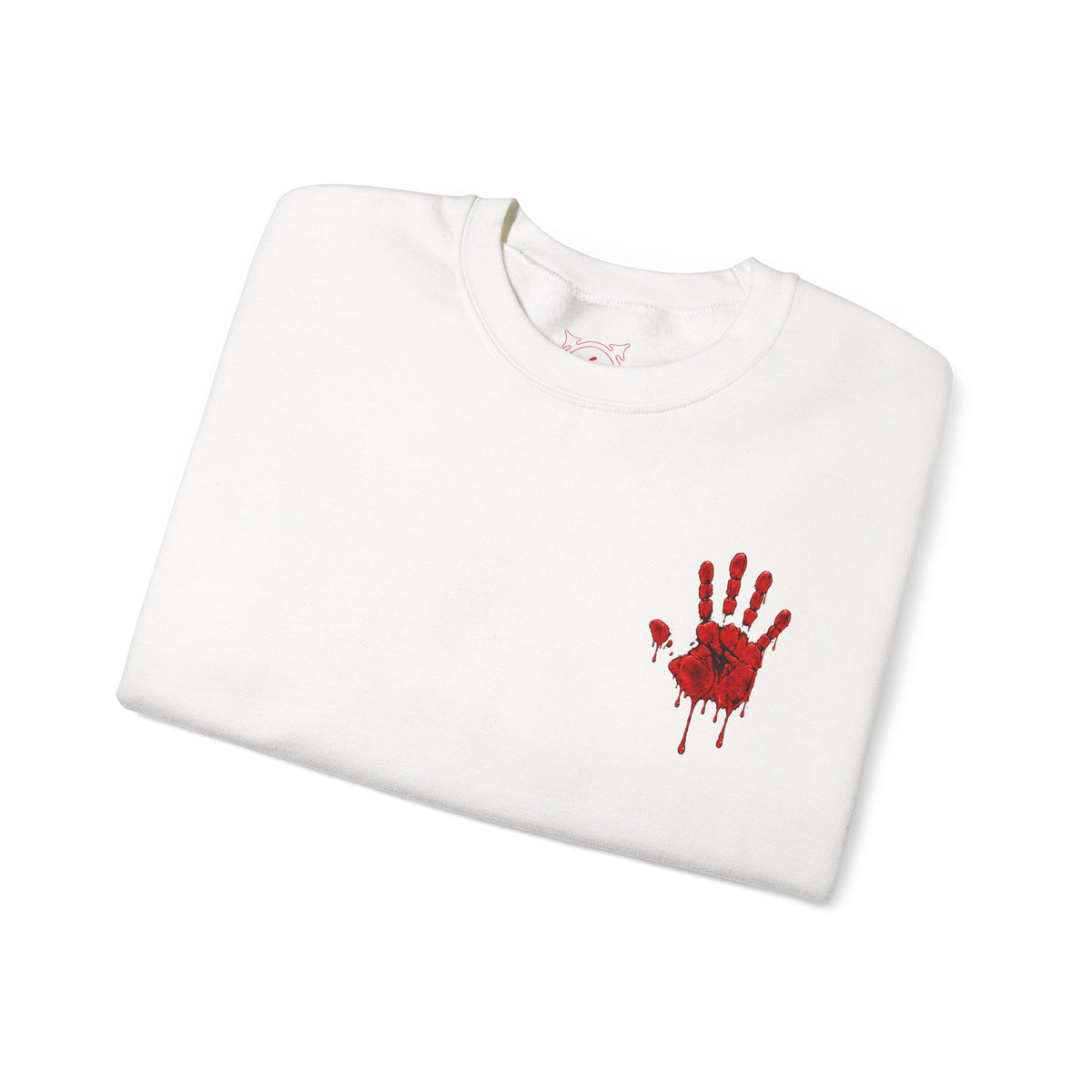 Red Handprint Sweatshirt in White — folded view