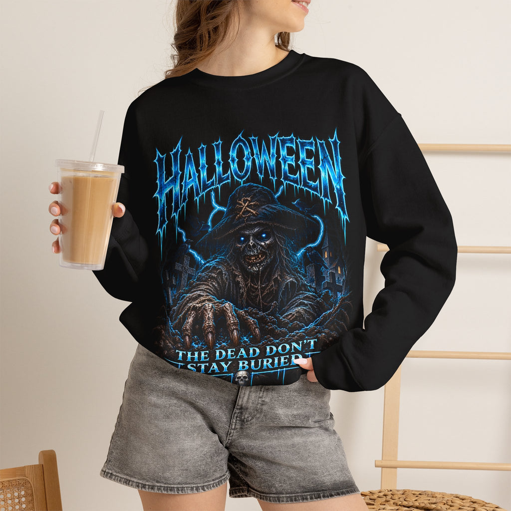 Never Buried Scarecrow Sweatshirt in Black — model view