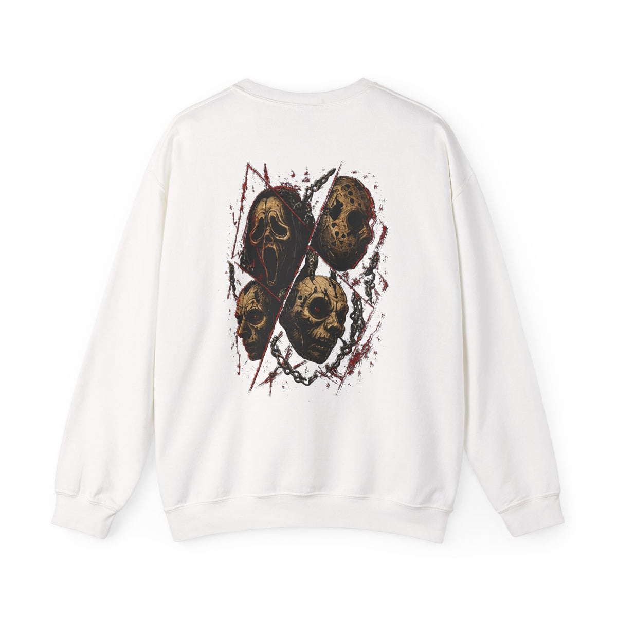 Final Cut Horror Mask Sweatshirt in White — back view