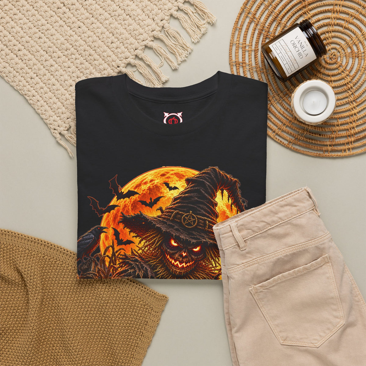 Fear Lives Here Scarecrow T-Shirt in Black — folded view