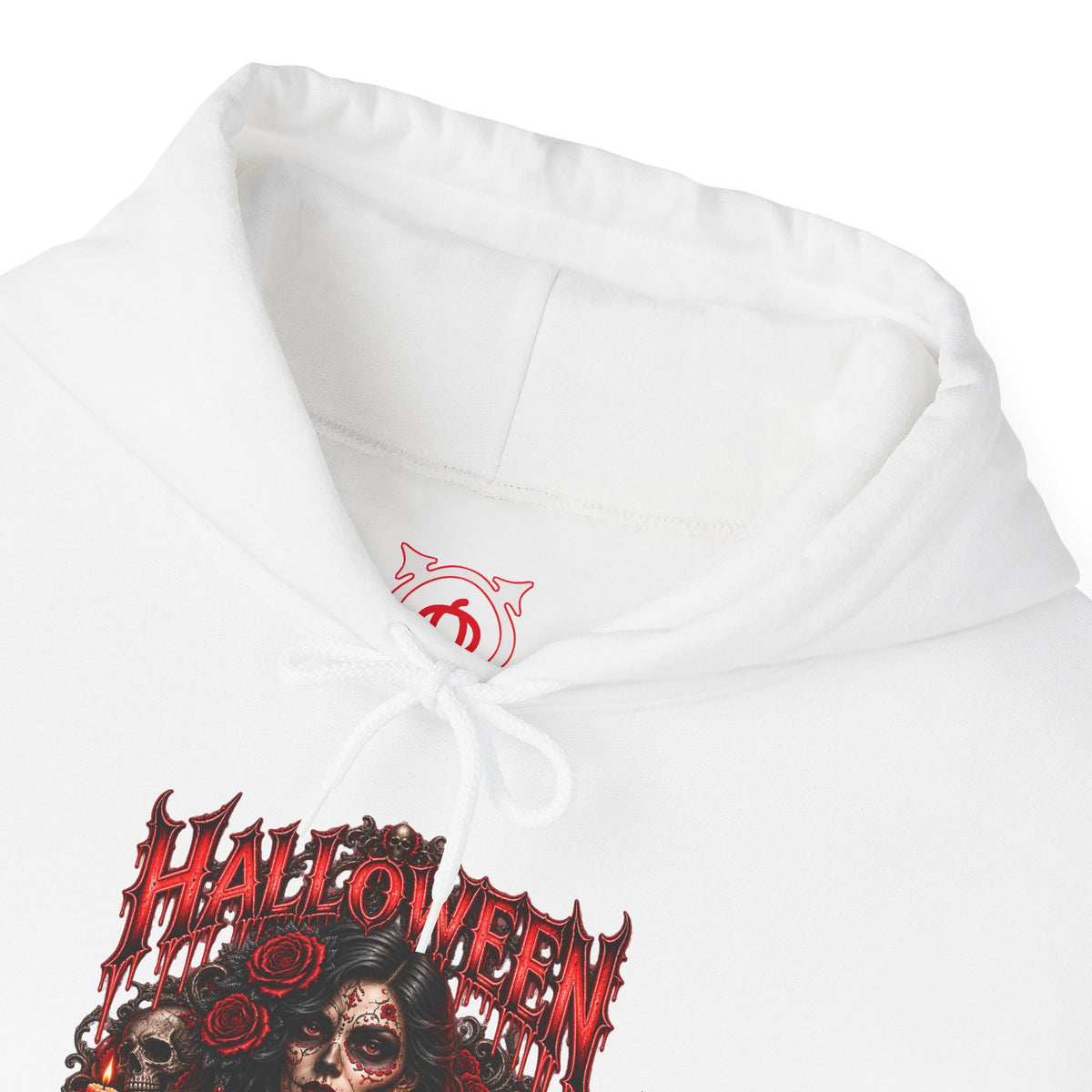 Beauty of the Dead Gothic Portrait Hoodie in White — front view