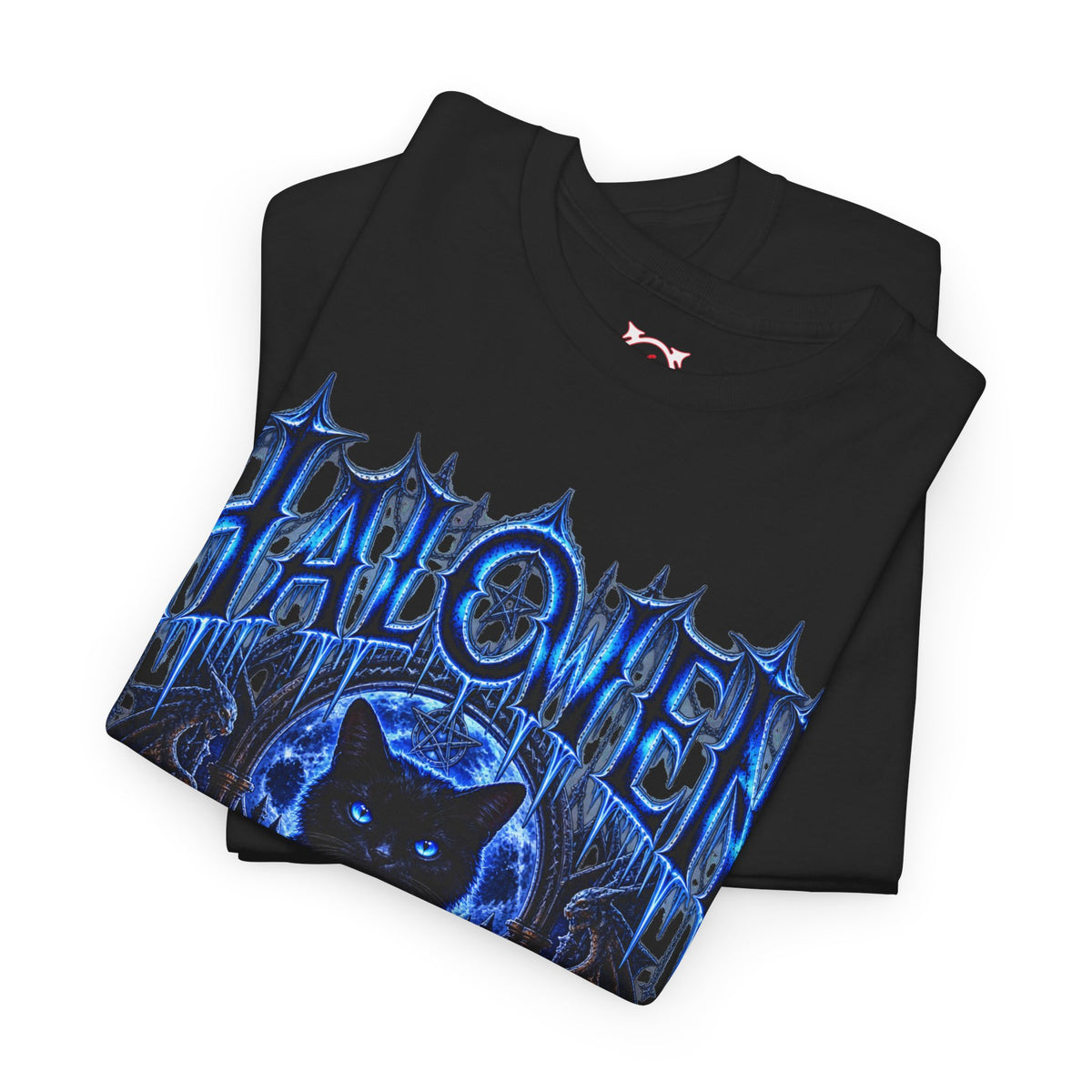 Black Cat Omen T-Shirt in Black — folded view