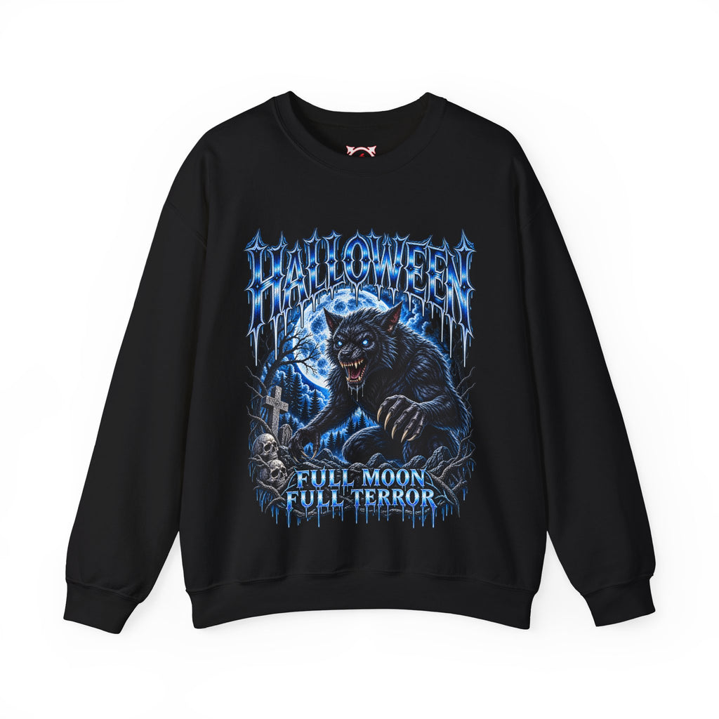 Full Moon Terror Werewolf Sweatshirt in Black — front view