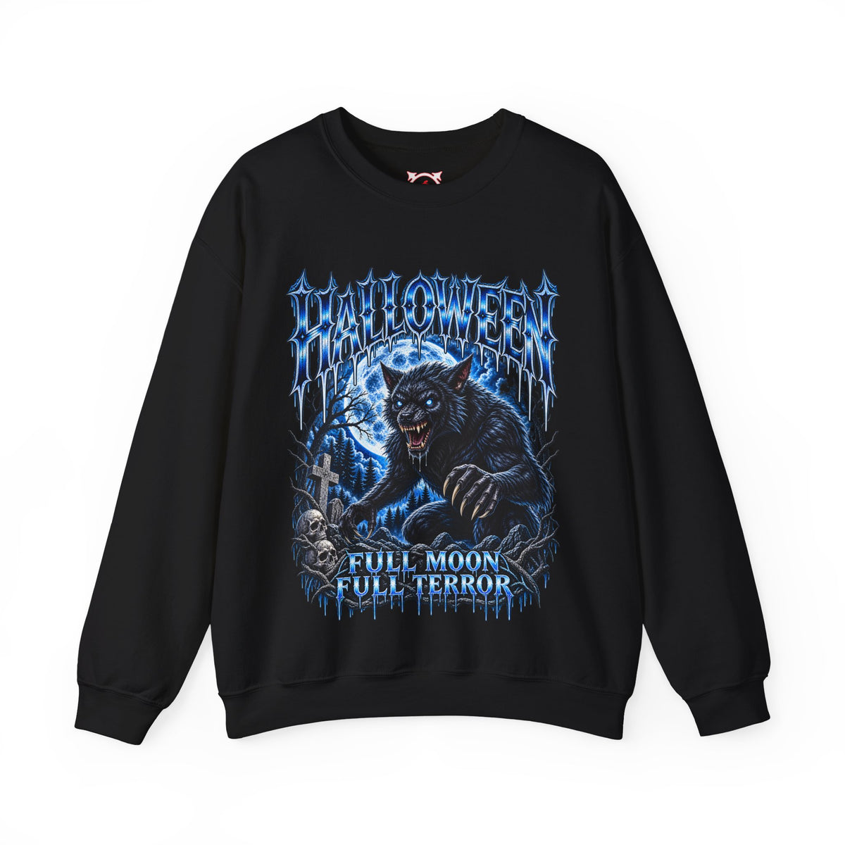 Full Moon Terror Werewolf Sweatshirt in Black — front view