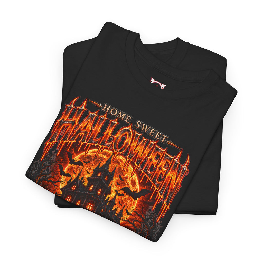 Home Sweet Halloween Haunted House T-Shirt in Black — folded view
