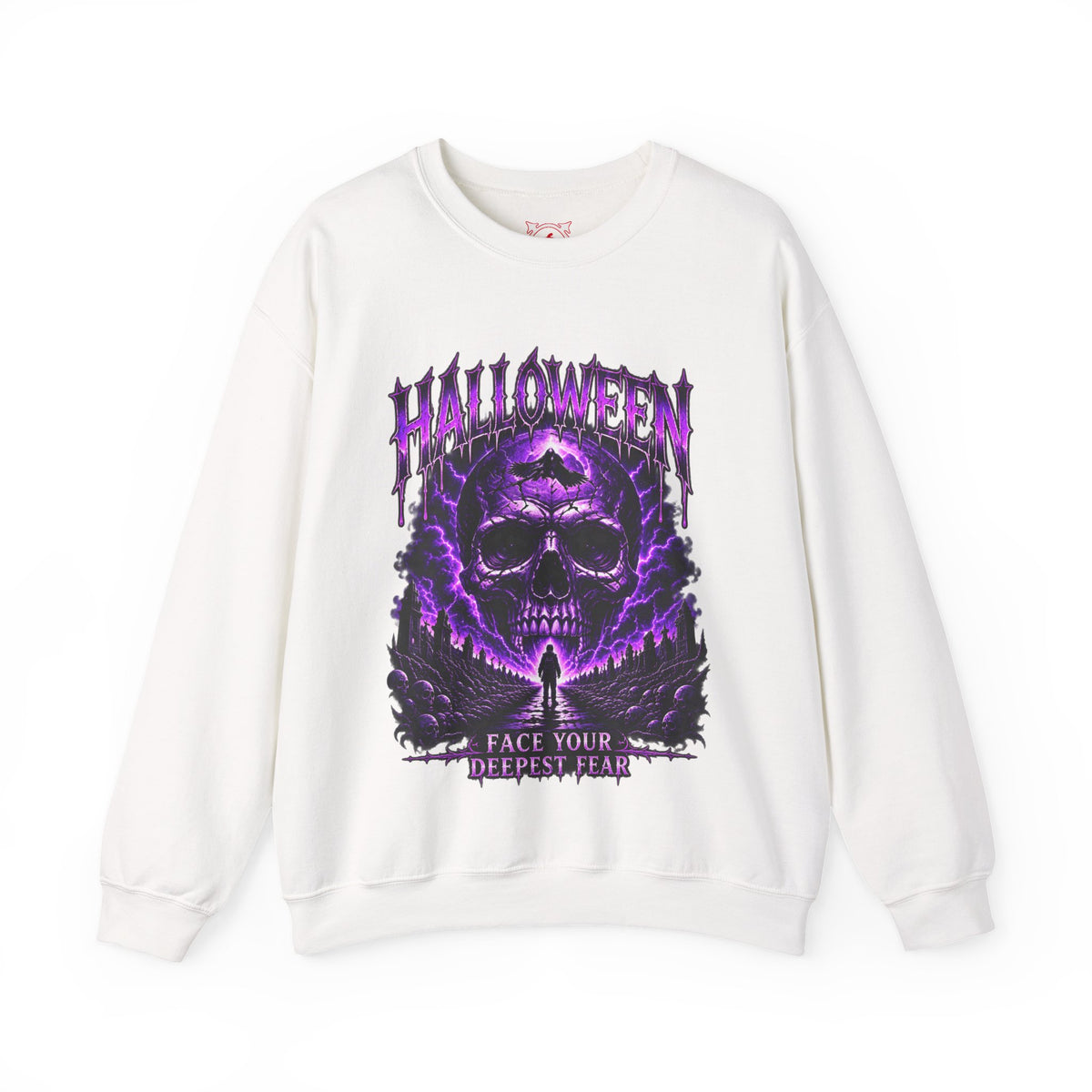 Deepest Fear Skull Sweatshirt in White — front view