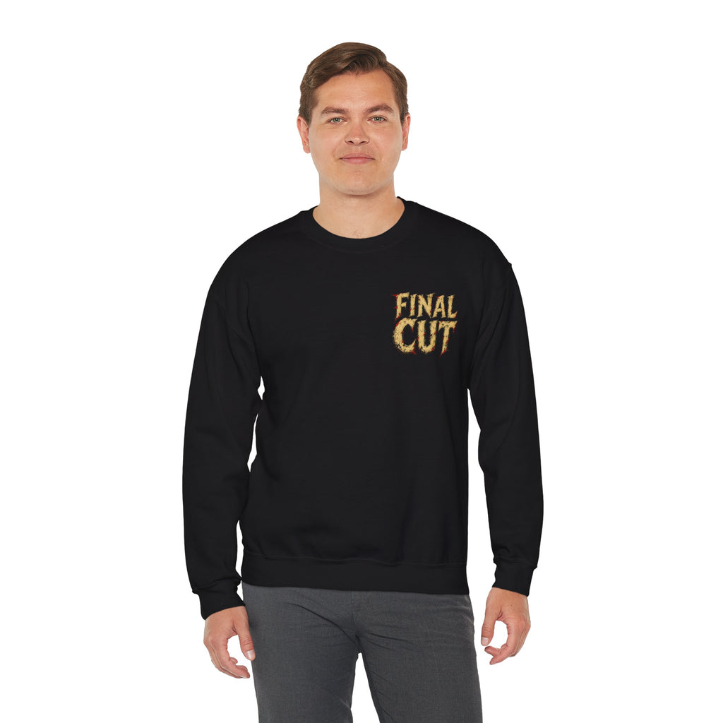 Final Cut Horror Mask Sweatshirt in Black — model view