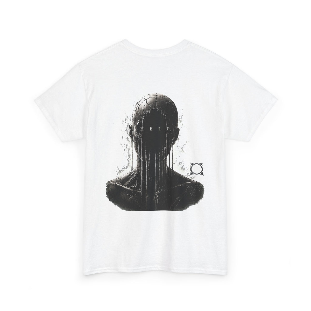 Silent Help Faceless Figure T-Shirt in White — back view