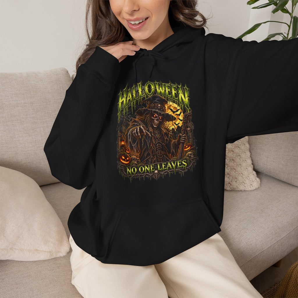 No One Leaves Scarecrow Hoodie in Black — model view