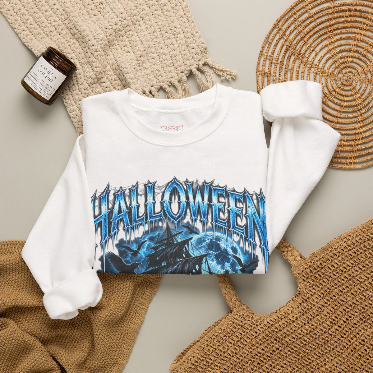 Lost Souls Ghost Ship Sweatshirt in White — folded view