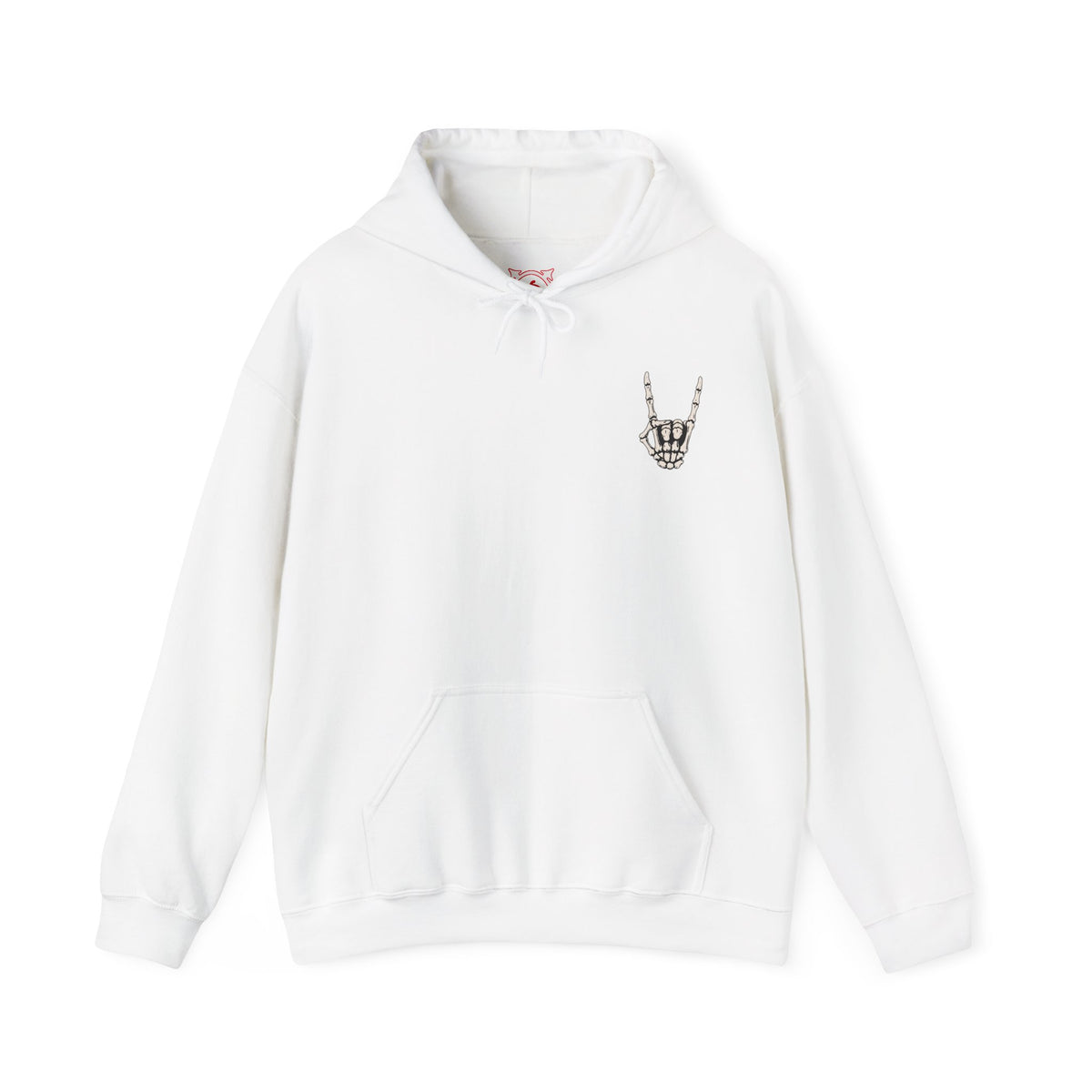 Bone Sign Skeleton Hand Hoodie in White — front view