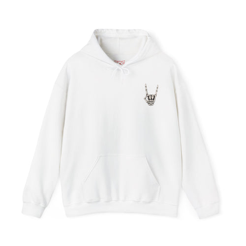 Bone Sign Skeleton Hand Hoodie in White — front view