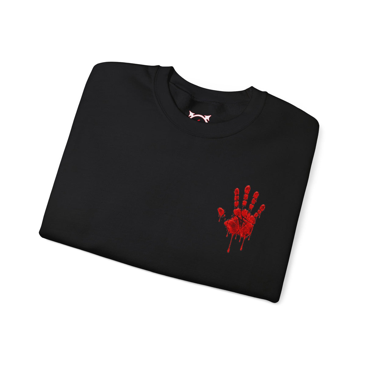 Red Handprint Sweatshirt in Black — folded view