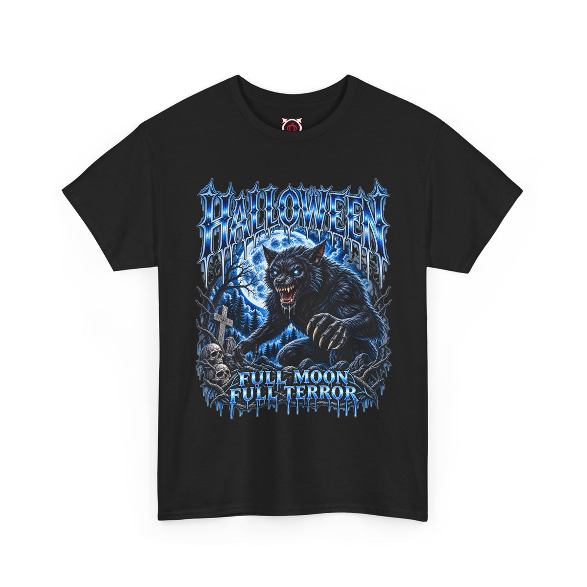 Full Moon Terror Werewolf T-Shirt in Black — front view