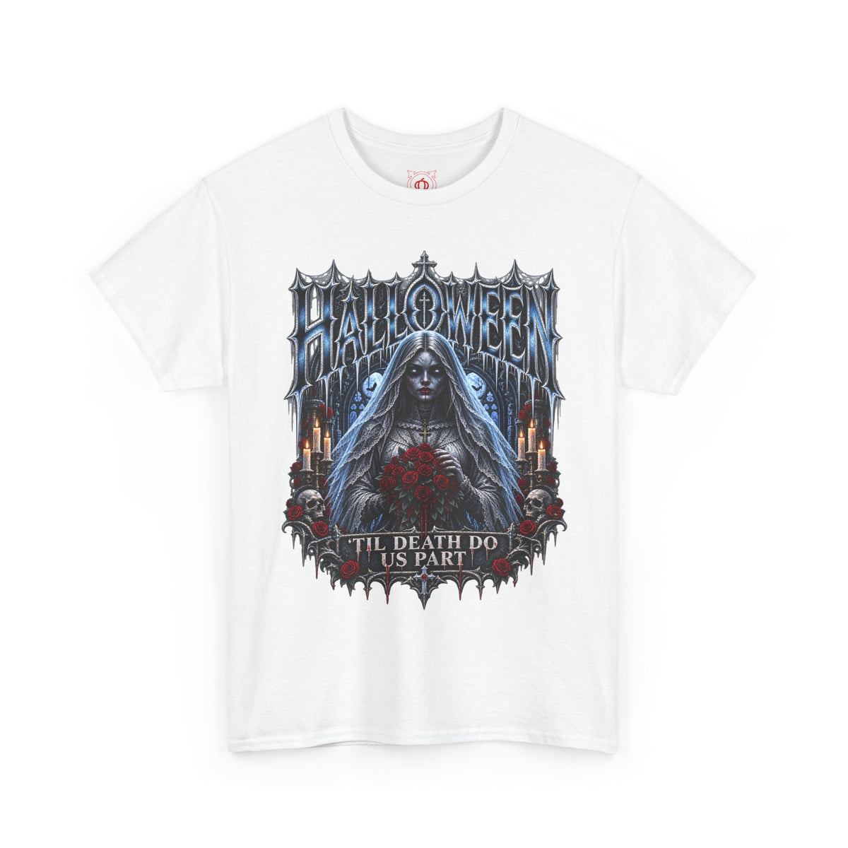 Midnight Vows Gothic Bride T-Shirt in White — front view