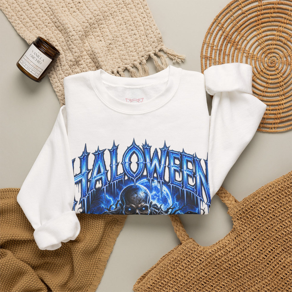 The Dead Walk Skeleton Sweatshirt in White — folded view