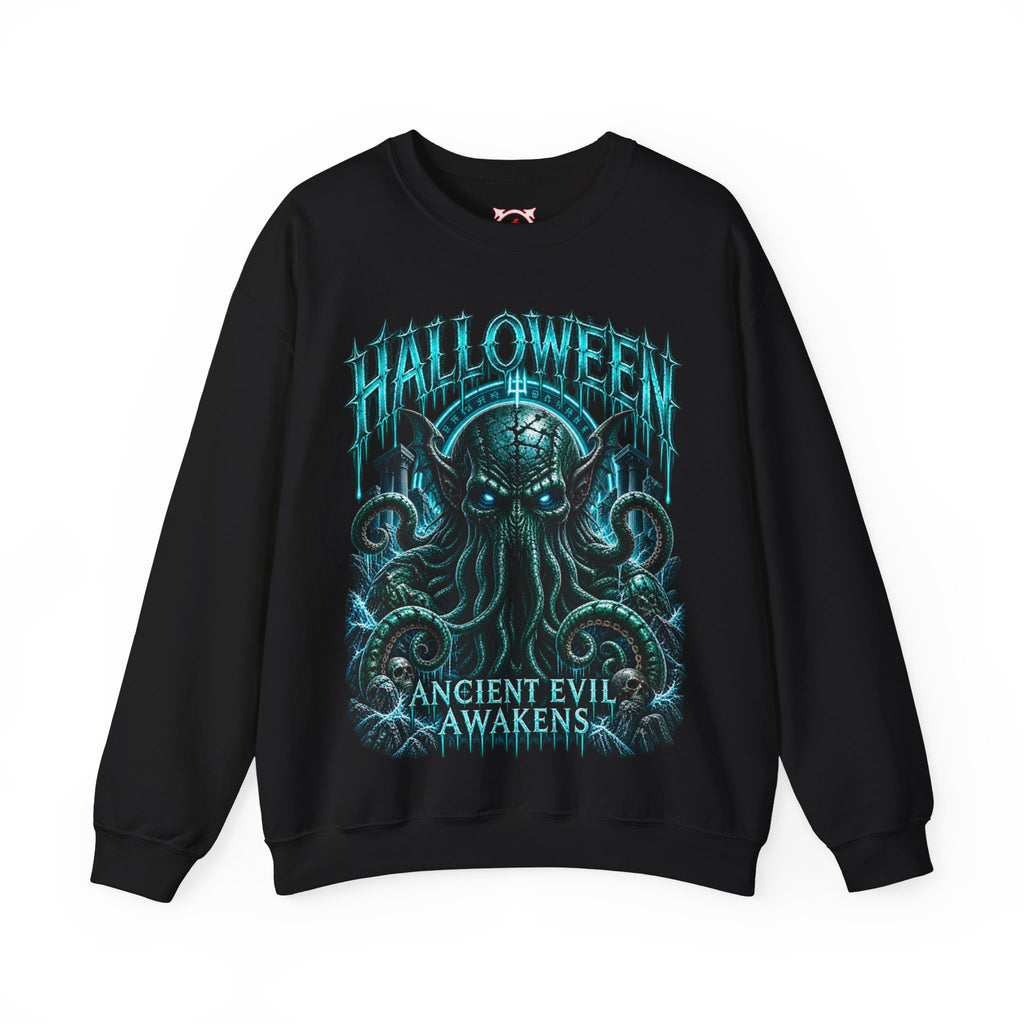 Ancient Awakening Tentacle Creature Sweatshirt in Black — front view