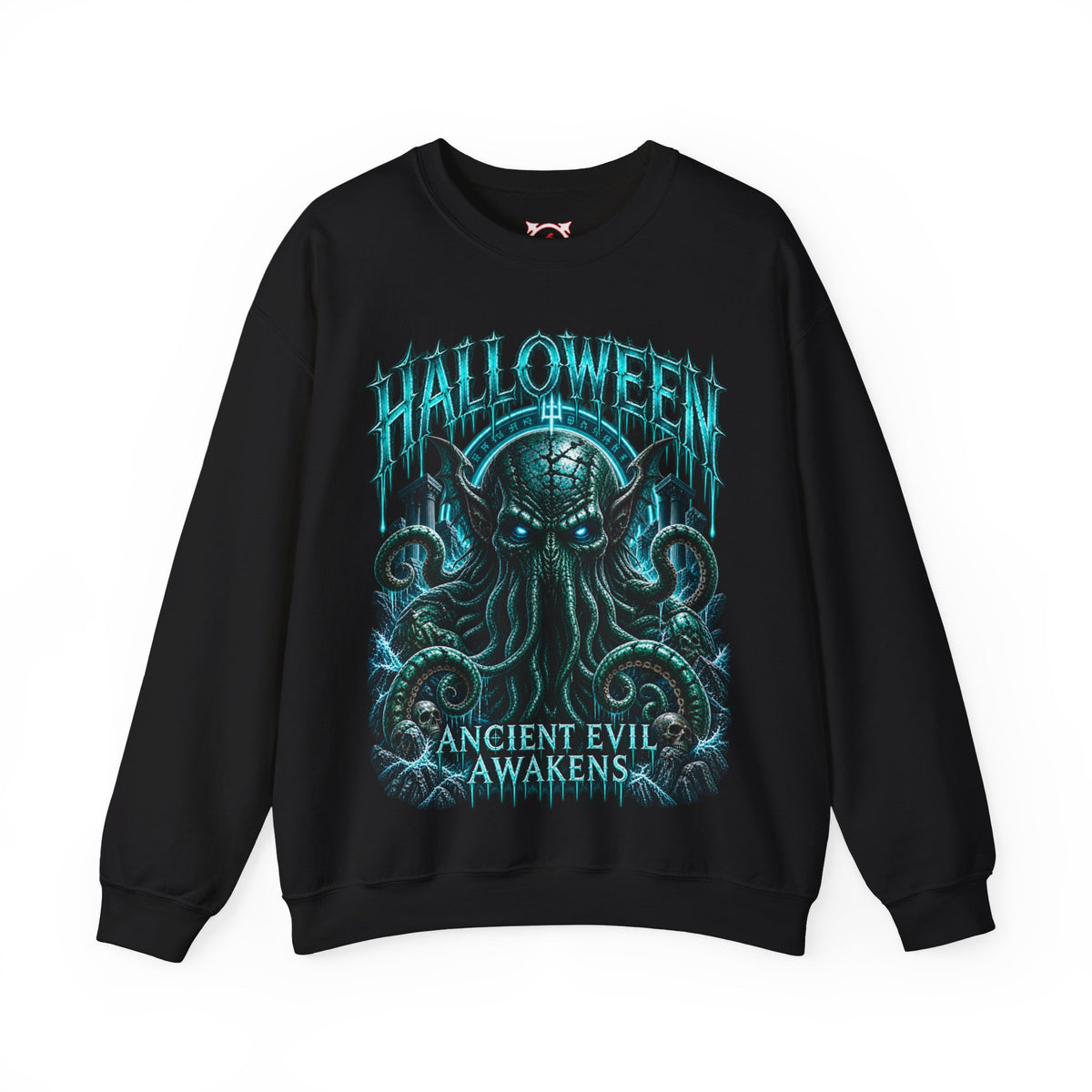 Ancient Awakening Tentacle Creature Sweatshirt in Black — front view