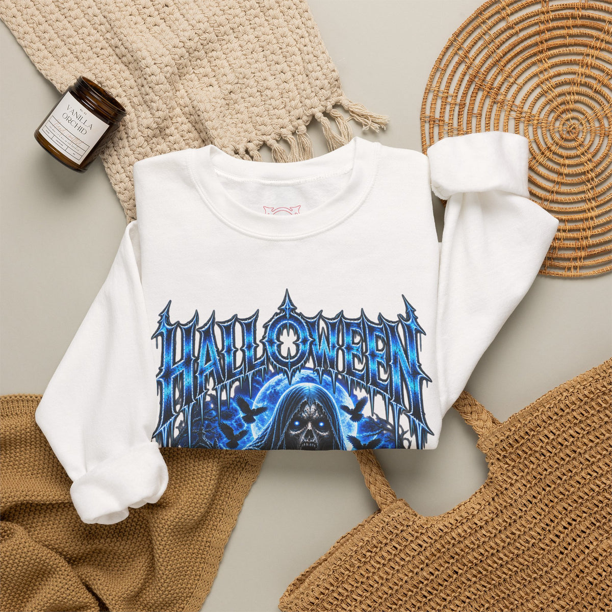 Come Closer Ghost Sweatshirt in White — folded view
