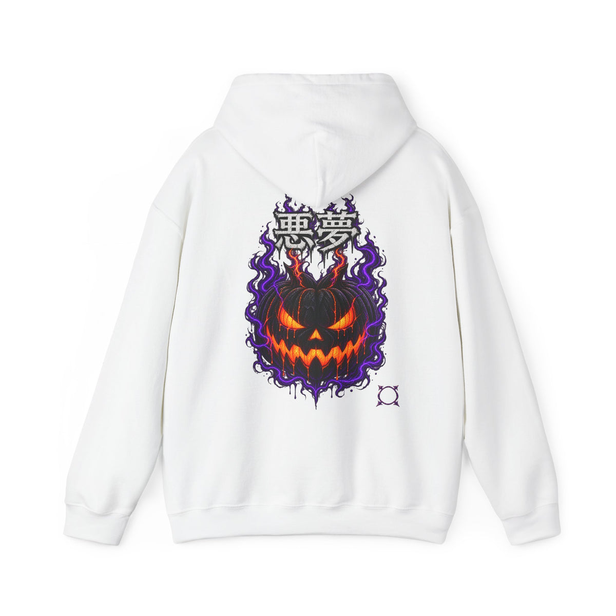 Nightmare Flame Pumpkin Hoodie in White — back view