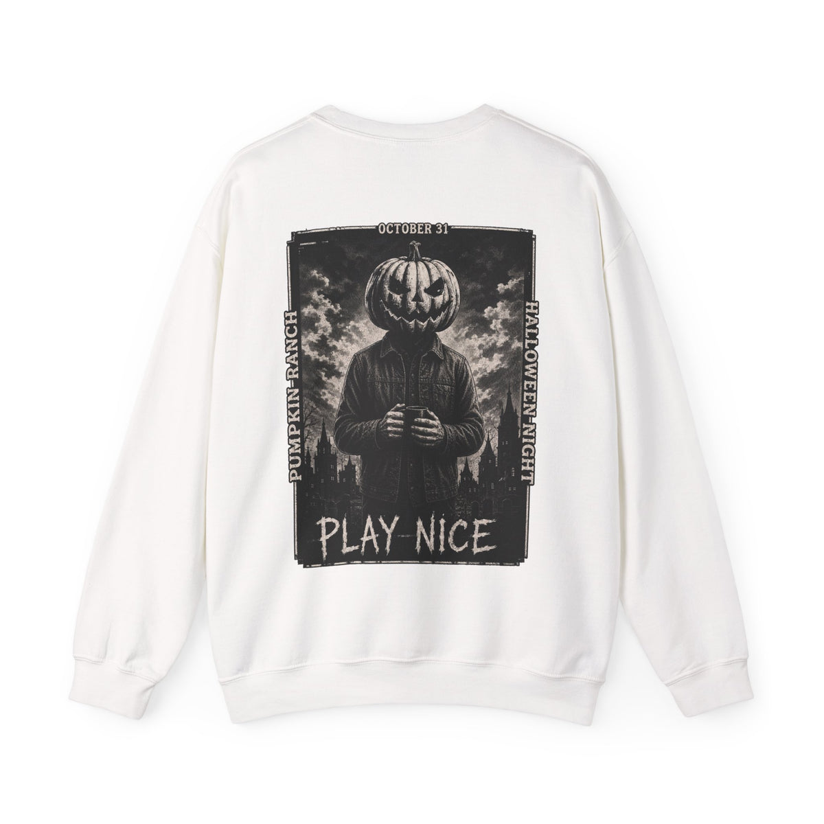 Play Nice Pumpkin Sweatshirt in White — back view