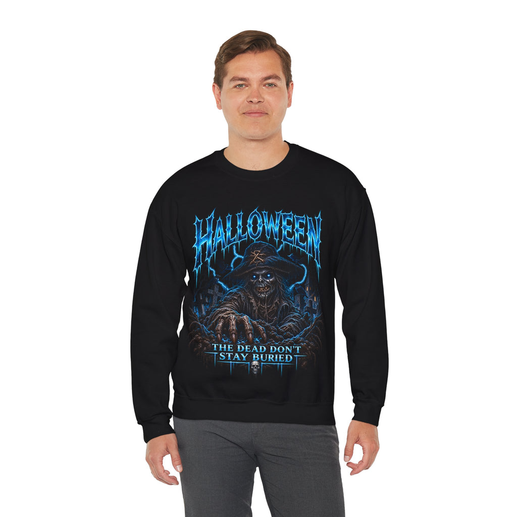 Never Buried Scarecrow Sweatshirt in Black — model view