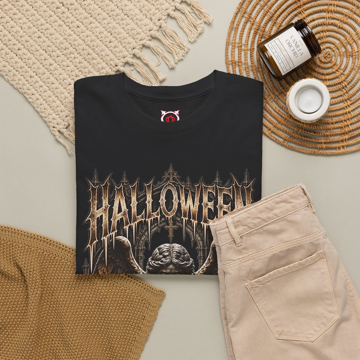 Even Angels T-Shirt in Black — folded view