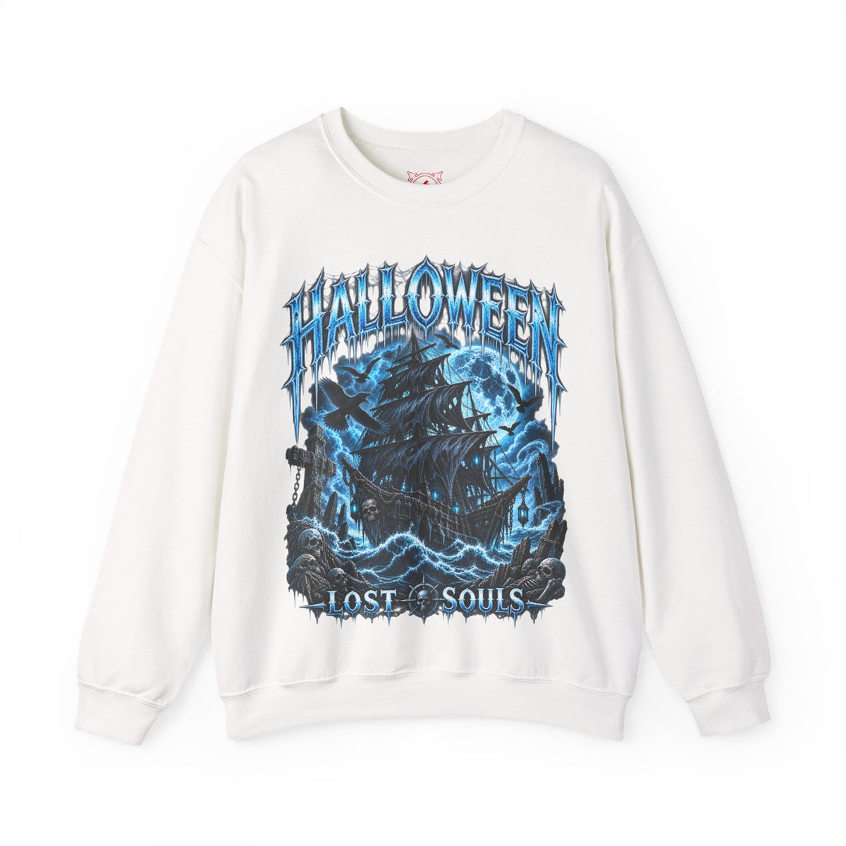 Lost Souls Ghost Ship Sweatshirt in White — front view