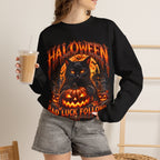 Bad Luck Follows Black Cat Sweatshirt in Black — model view