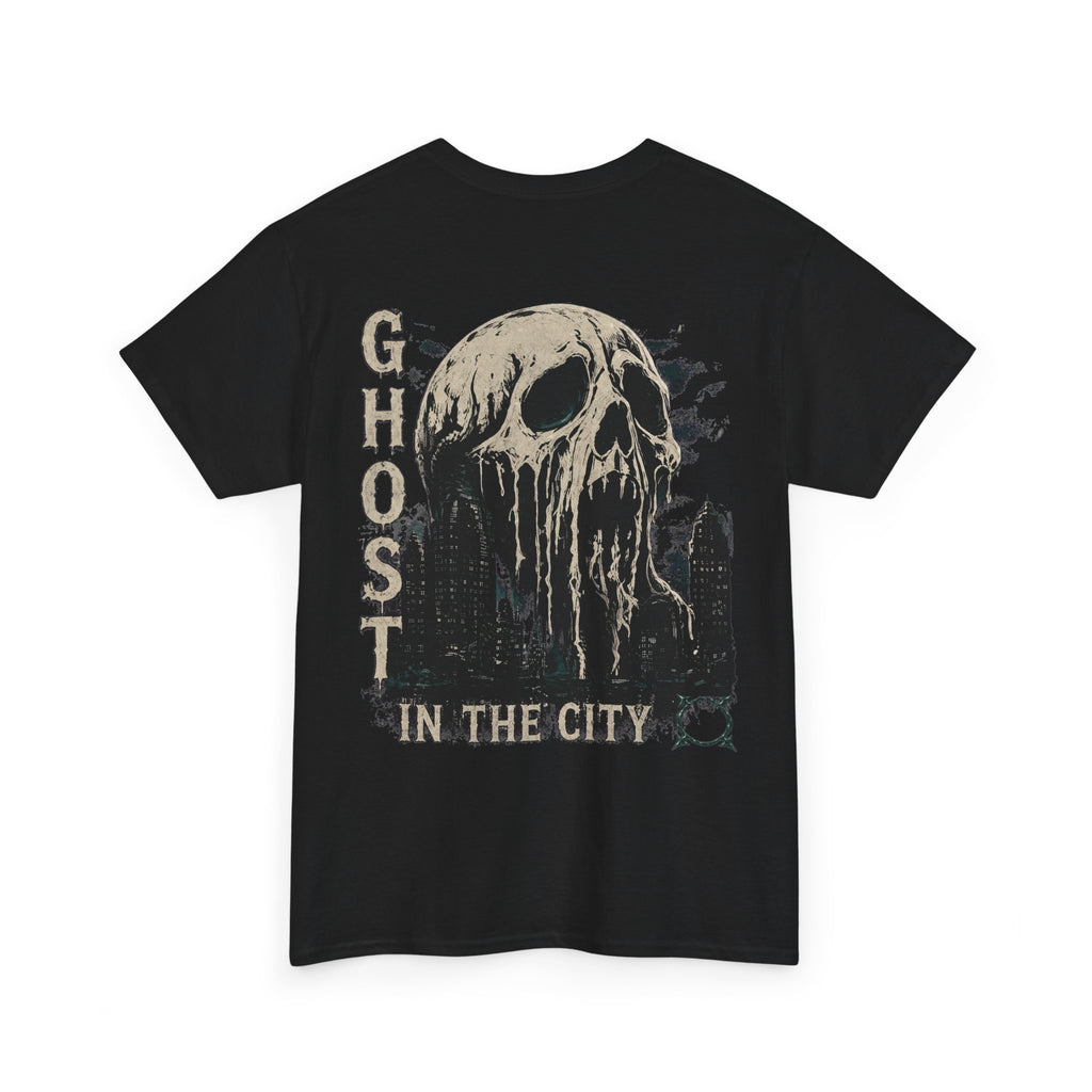 Ghost in the City Skull T-Shirt in Black — back view