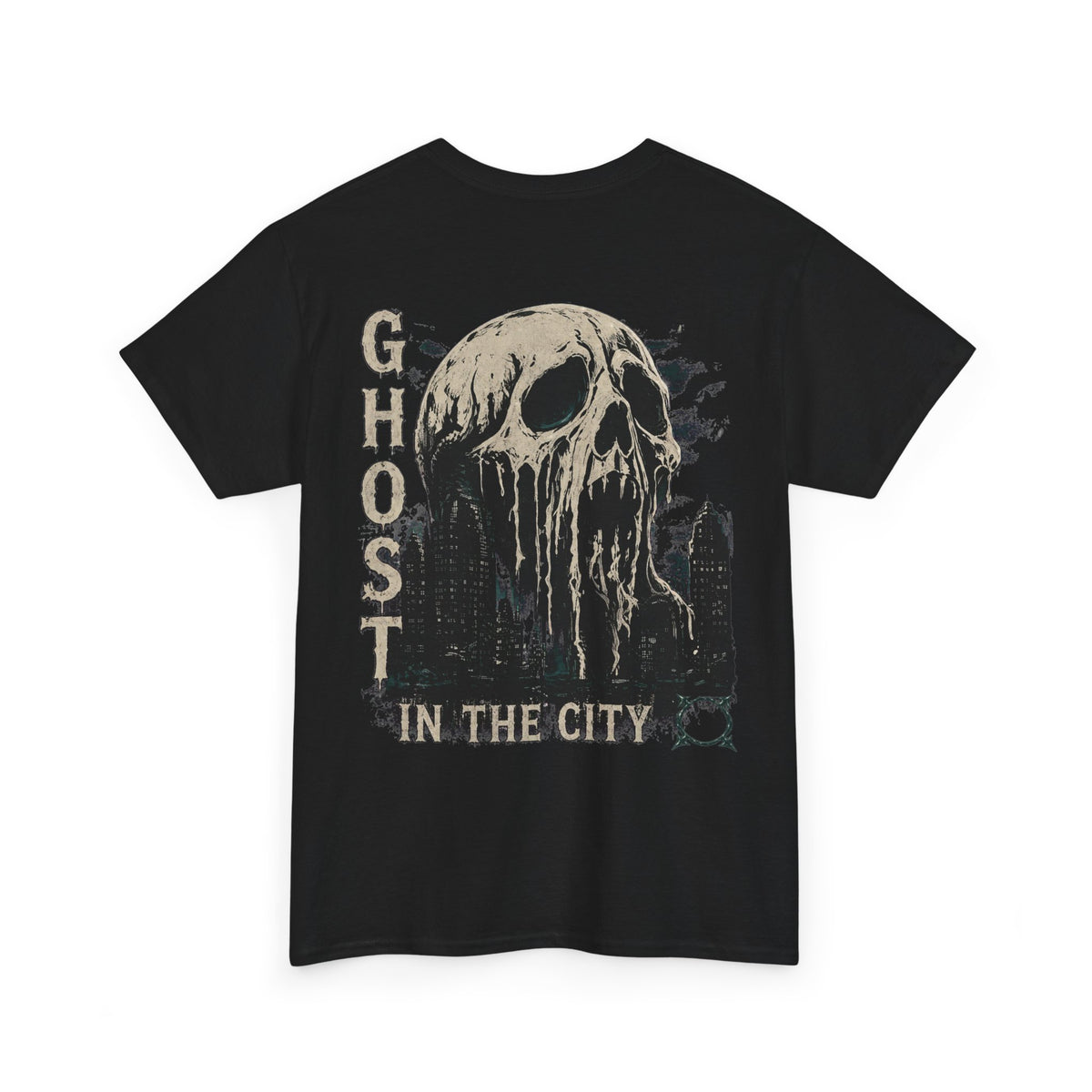 Ghost in the City Skull T-Shirt in Black — back view